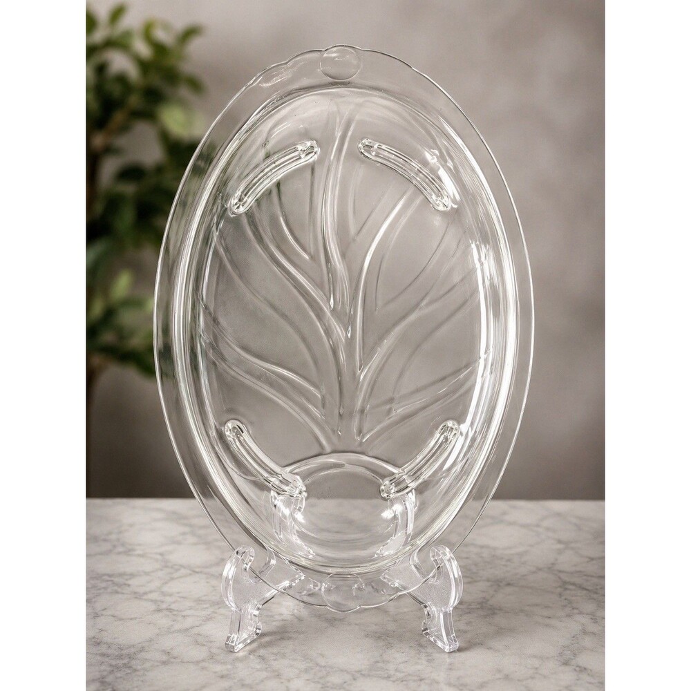 Vintage Pyrex Tree of Life Footed Meat Serving Platter Clear Glass 815-B